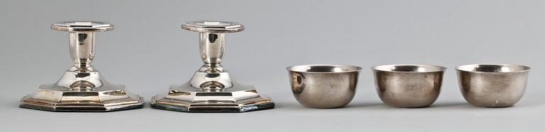 PARTI SILVER, 5 delar, Sverige 1900-talets andra hälft. Vikt tumlare ca 110 gr.