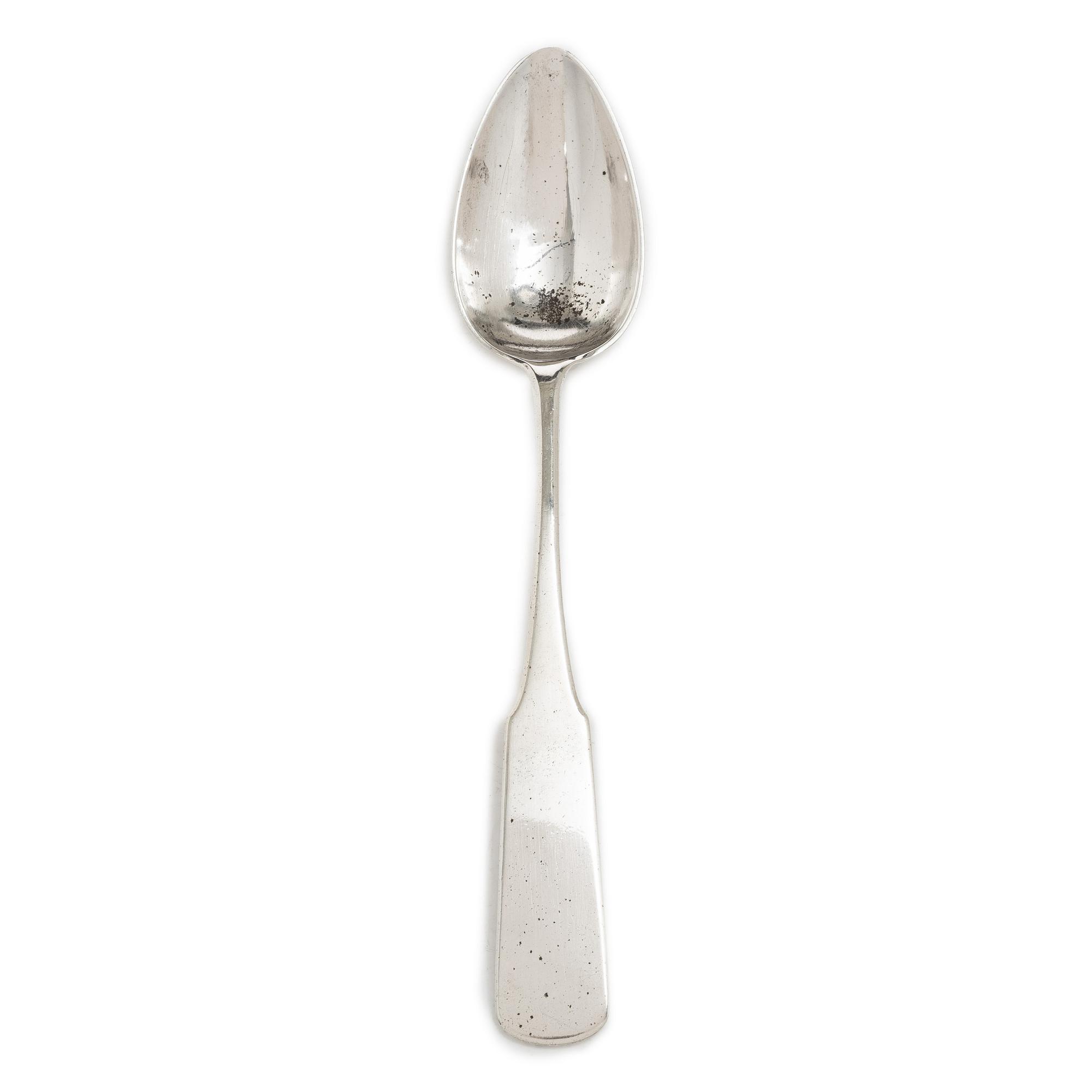 A silver spoon, mark of Frakman, assaymark Josef Sosnkowski, Warsaw, Poland, 1879.