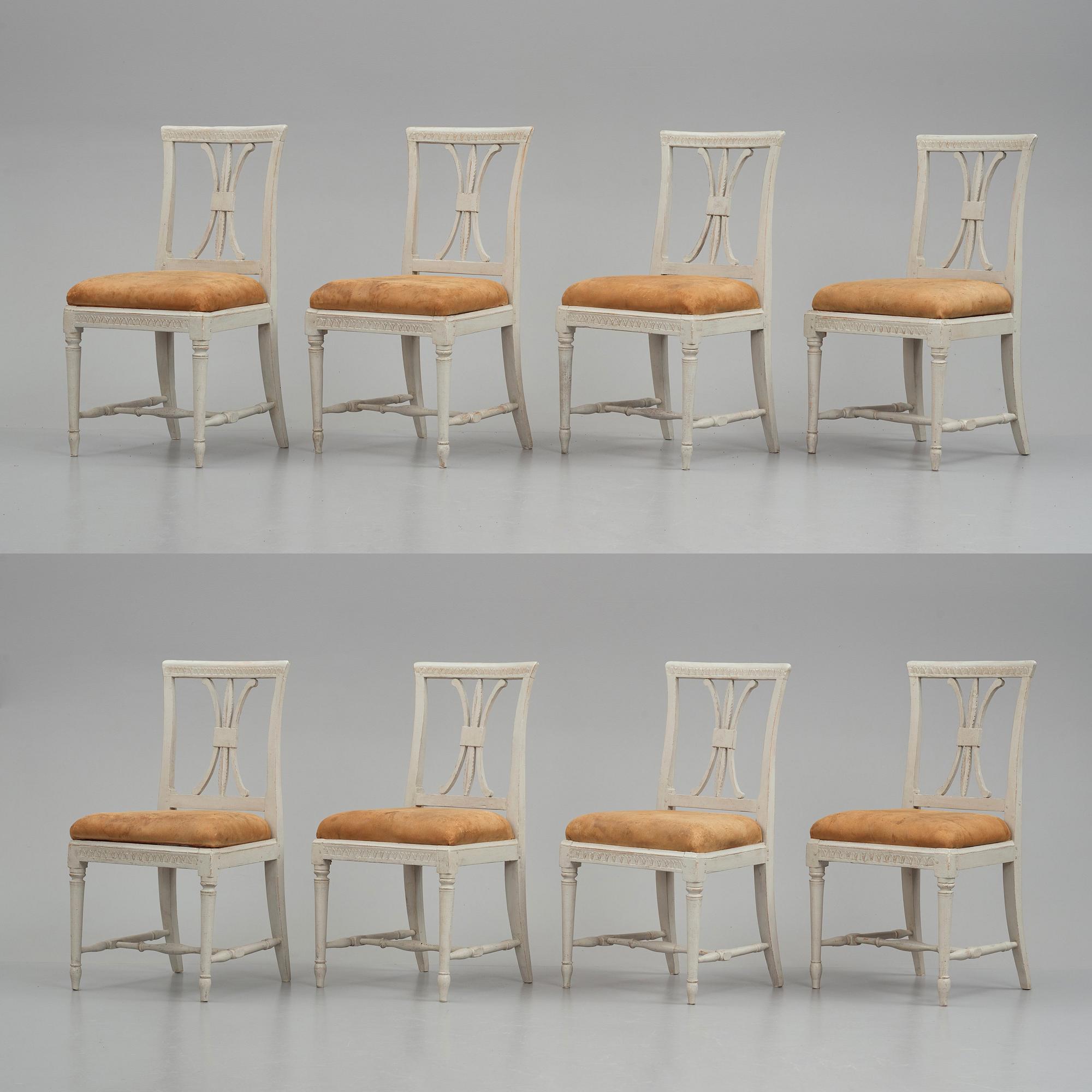 A set of eight Late gustavian chairs from Gotland around year 1800.