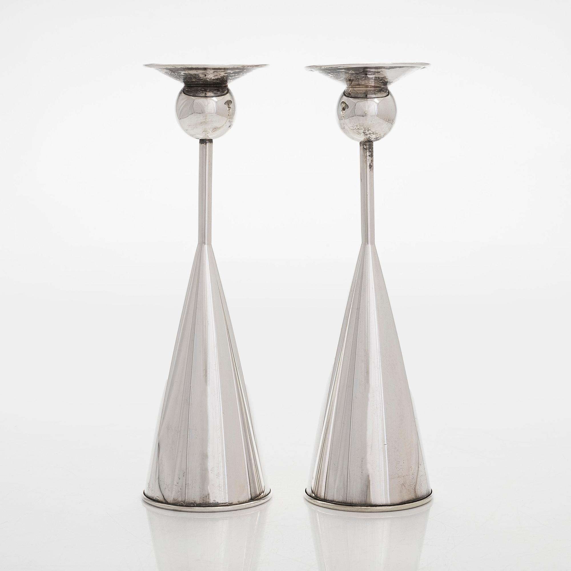 Kaj Blomqvist, A pair of  silver candlesticks, signed KB. Kultakeskus Hämeenlinna 1967.