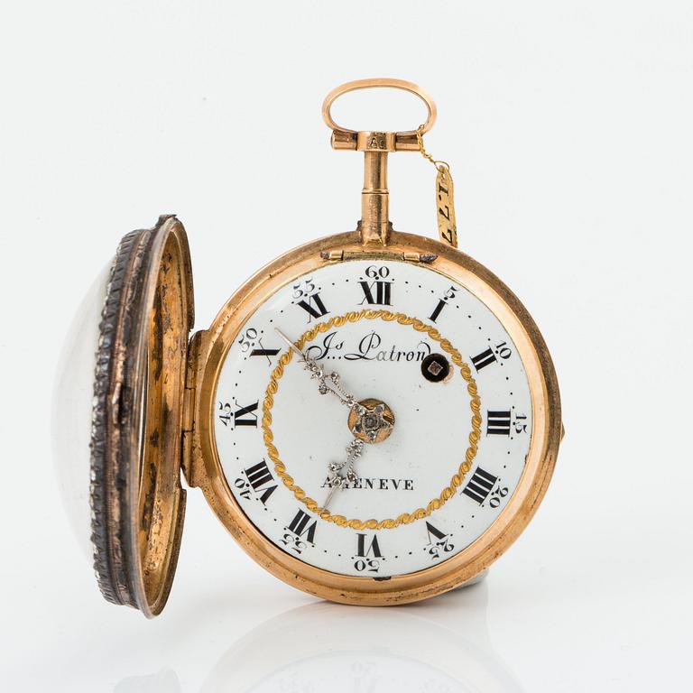 J S Patron, fickur, guld, stenar och emalj, Geneve omkr 1800.