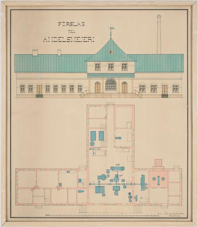 ARKITEKTRITNINGAR, 3 st, akvarell. Signerade Reinhold Andersson Norrköping 1911.