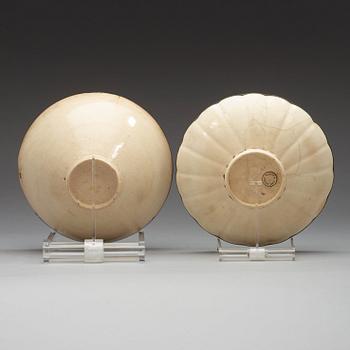 A creamglazed dish and a bowl, Ming dynasty (1368-1643).
