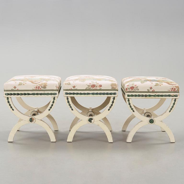 Three painted late gustavian stools c. year 1800.