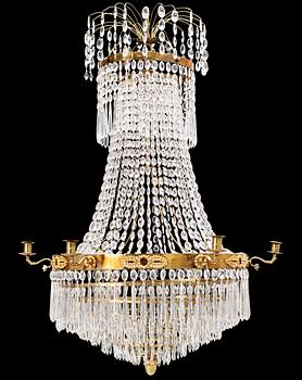 586. A Swedish Empire 1820/30's seven-light chandelier.