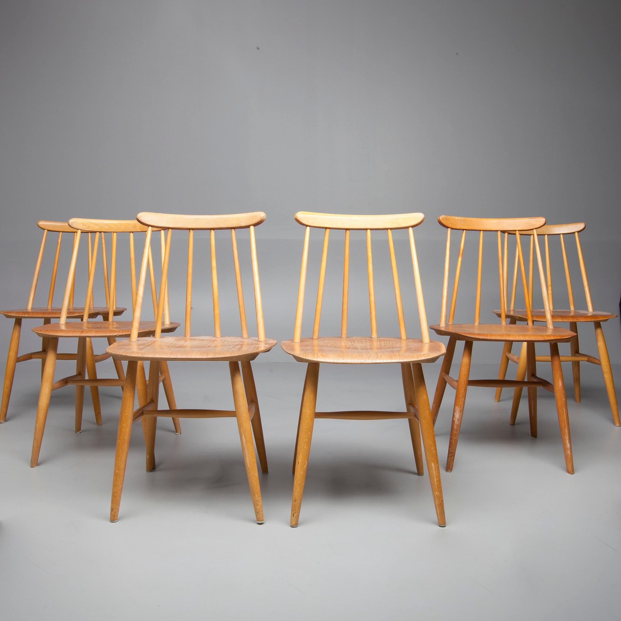 STOLAR, 6 st, "Fanett 55 T", design Ilmari Tapiovaara,  Edsbyverken, 1900-talets mitt.