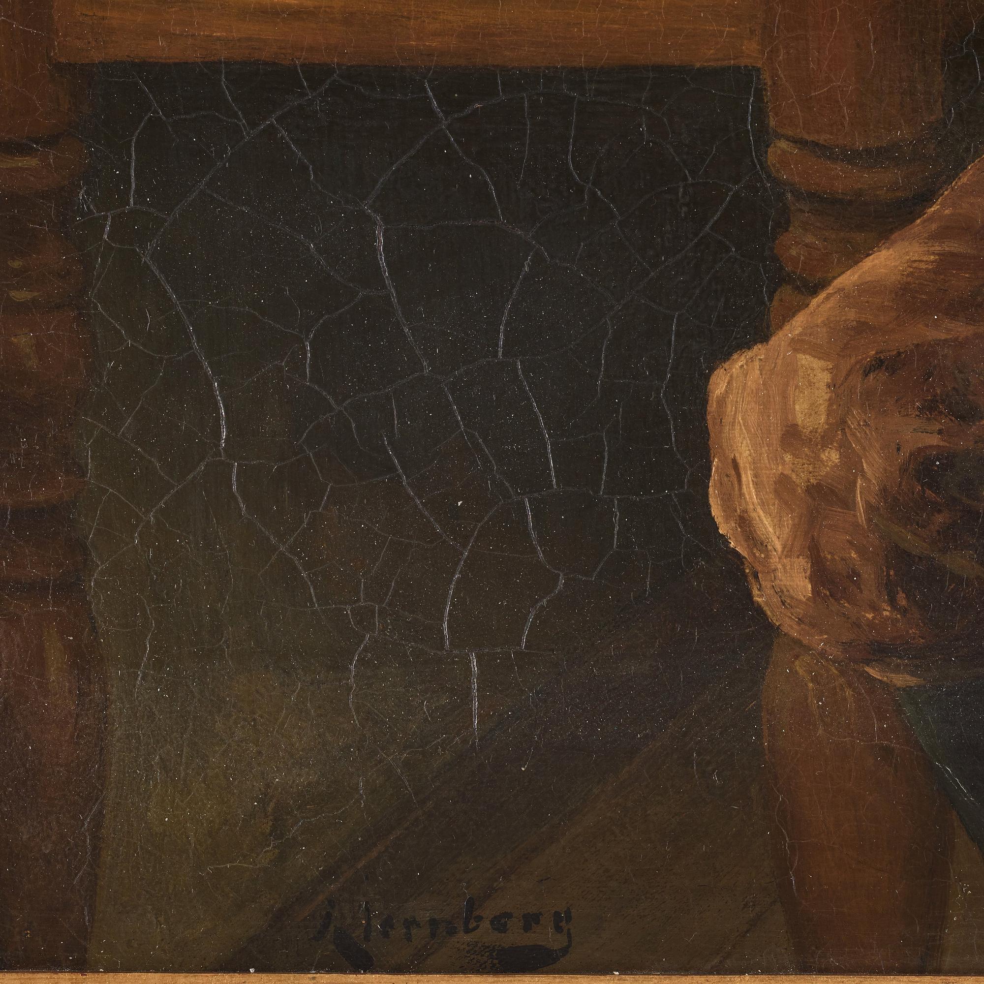 August Jernberg, Interior with man lighting his pipe.