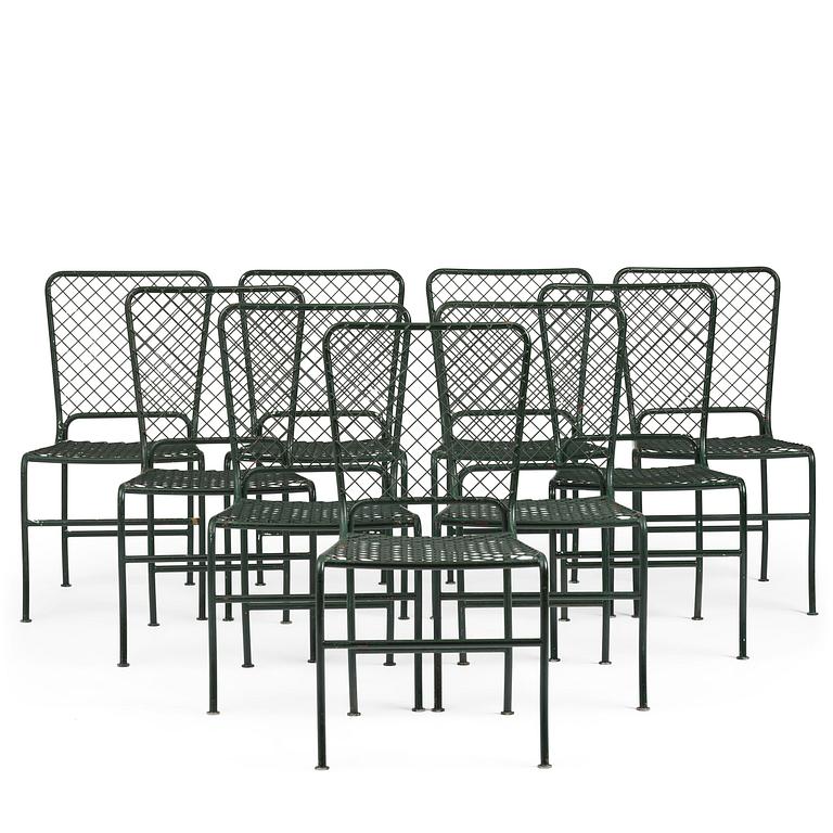 Josef Frank, trädgårdsstolar, nio stycken, modell 591, Firma Svenskt Tenn.