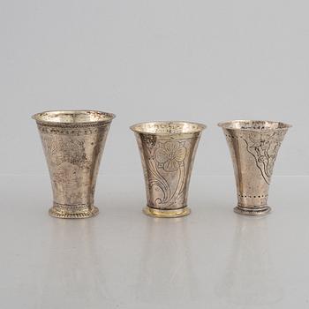 Bägare, 3 st, silver, bl a Sven Nyberg, Varberg 1769.