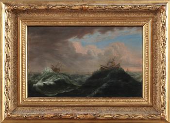 OKÄND KONSTNÄR, olja på pannå, Van Der Veldes art, osignerad, 1800-tal.