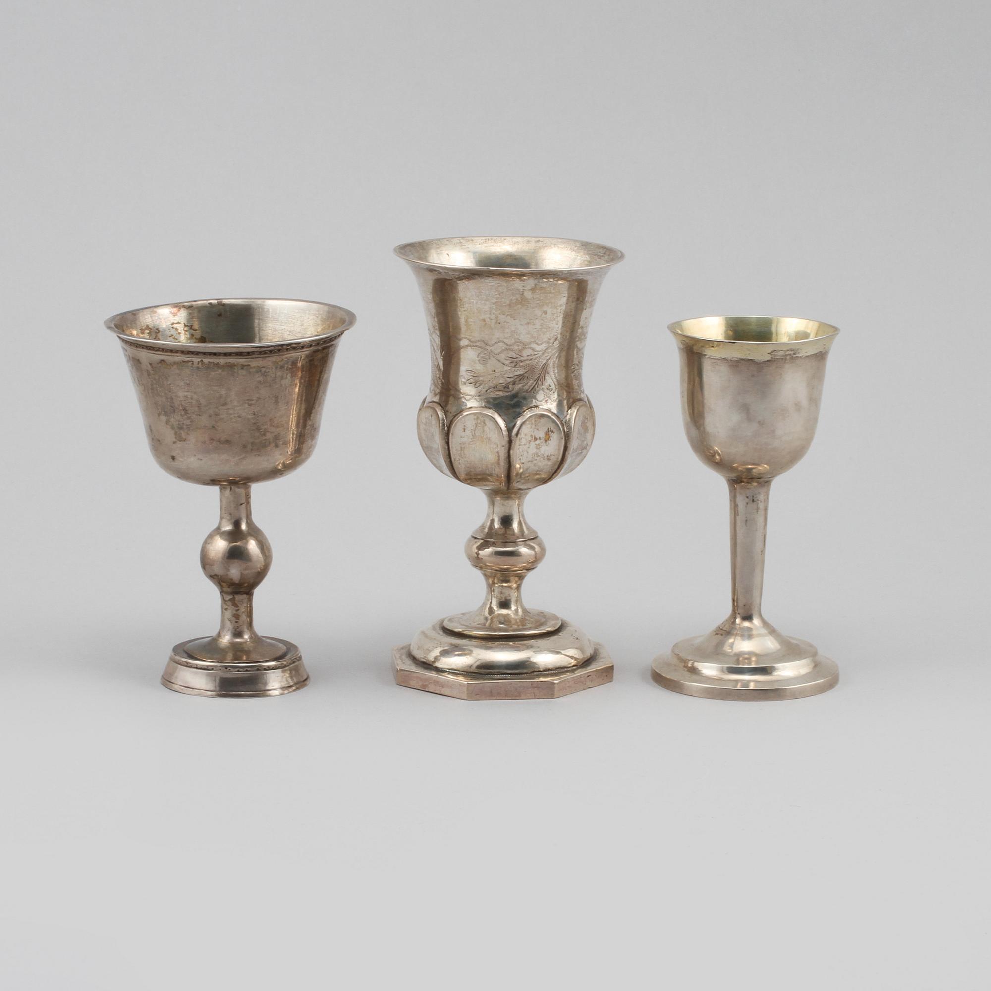 KALKAR, 3 st, silver, 1700 och 1800-tal, vikt 281 g.