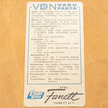 Ilmari Tapiovaara, stolar, 7 st "Fanett", Edsbyverken.
