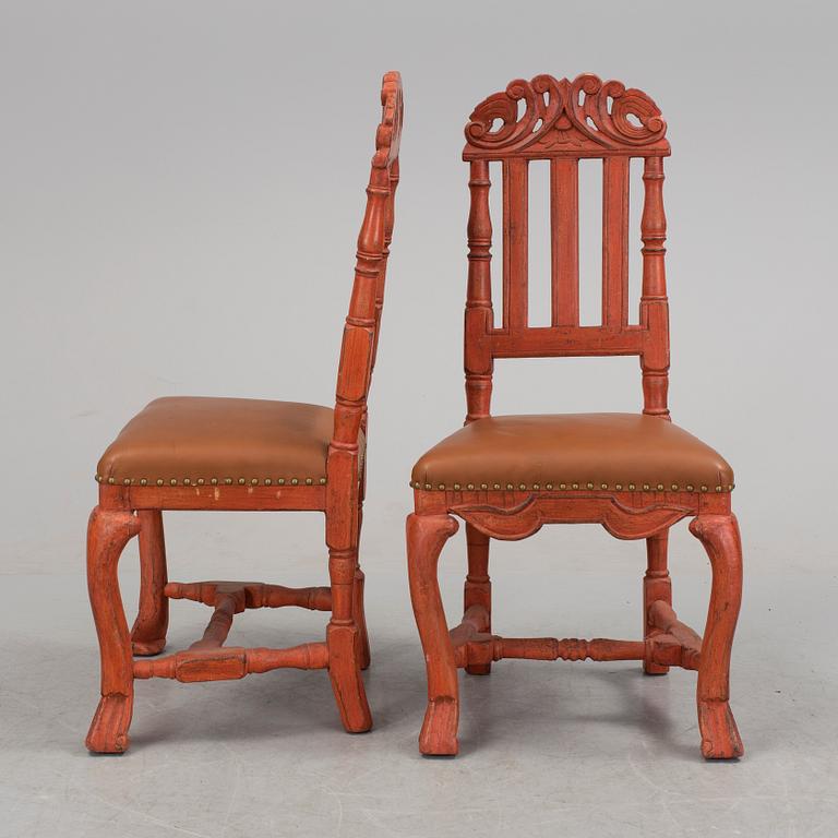 A pair of painted late baroque chairs 18th century.