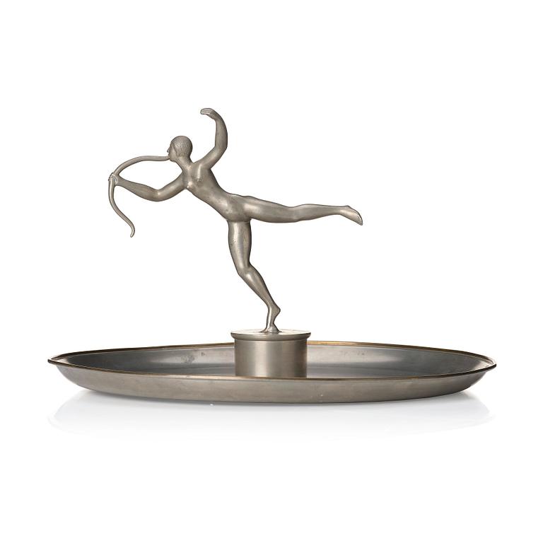 Nils Fougstedt, a pewter and brass centerpiece, model "A 294", Firma Svenskt Tenn, Stockholm, 1931.