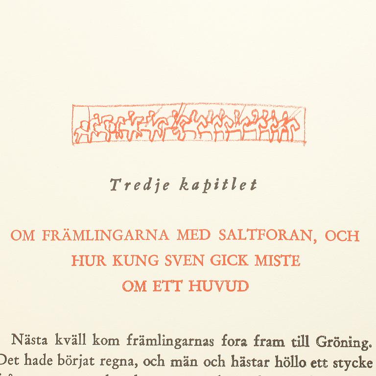 JORDI ARKÖ, Färglitografisk mapp, "Röde orm", 2 band, av Frans G Bengtsson och med bilder av Jordi Arkö, signerade.