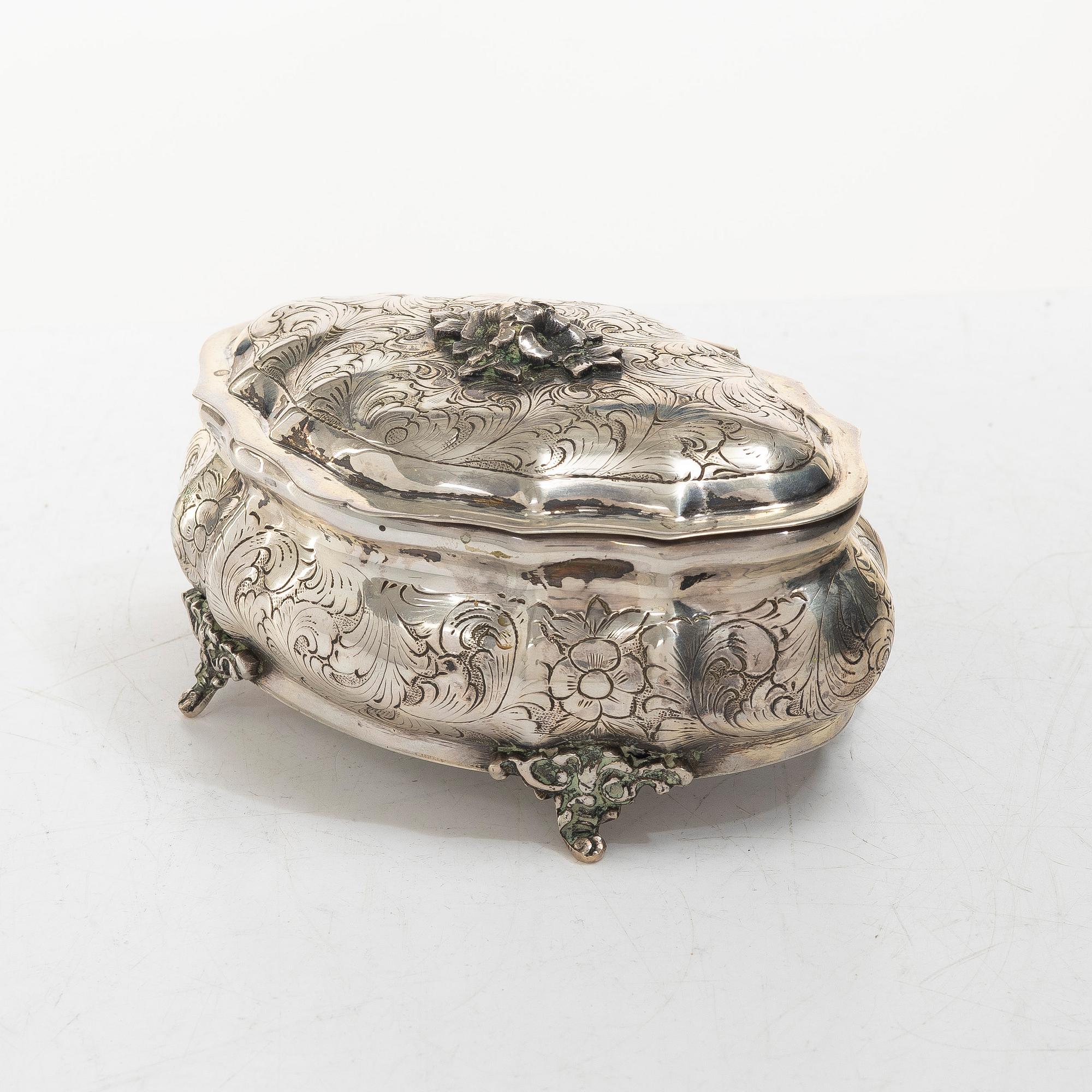 Sugar box, silver, Rococo style, Swedish import mark.