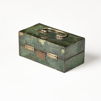 A leather clad box with a hardwood and pewter writing set, Japan, Meiji (1868-1912).