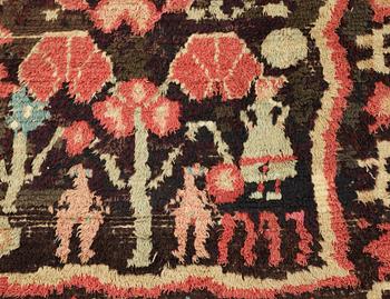 TWO SIDED RYA (knotted pile). Sweden/Finland 1797. 191 x 138,5 cm.