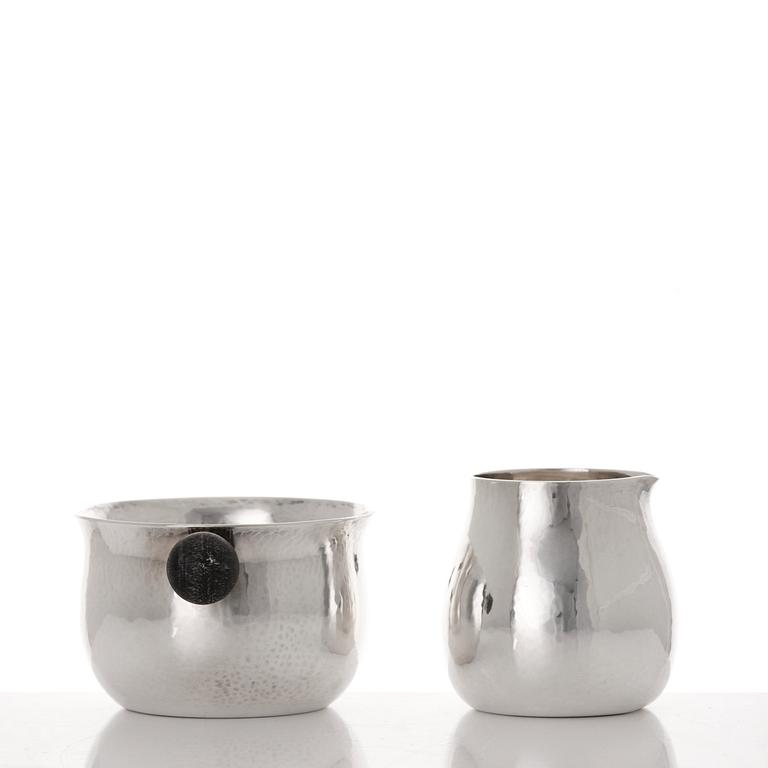 Georg Jensen, a set of three pieces of sterling coffee service, Copenhagen 1925-44 (the sugar bowl 1925-33), design nr 80 A and B.