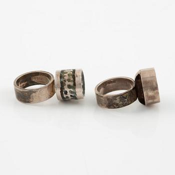 Lars Arby, five rings in sterling silver, Gothenburg 1963, 1966, 1967 and 1972.