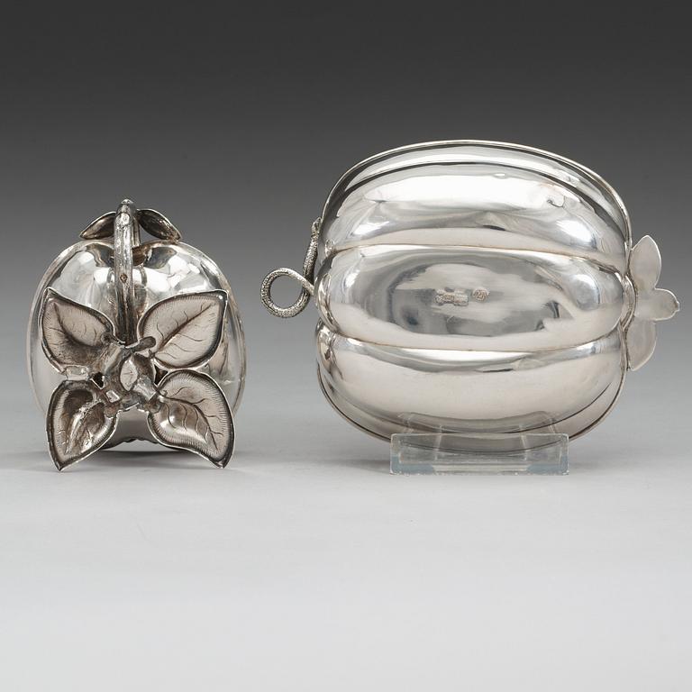 Two Russian mid 19th century parcel-gilt dishes, marked Carl Ekqvist, S:t Petersburg and unidentified maker, Moscow.