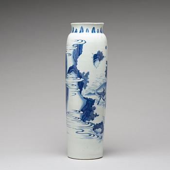 A blue and white Transitional "Rolwagen" vase, 17th Century.