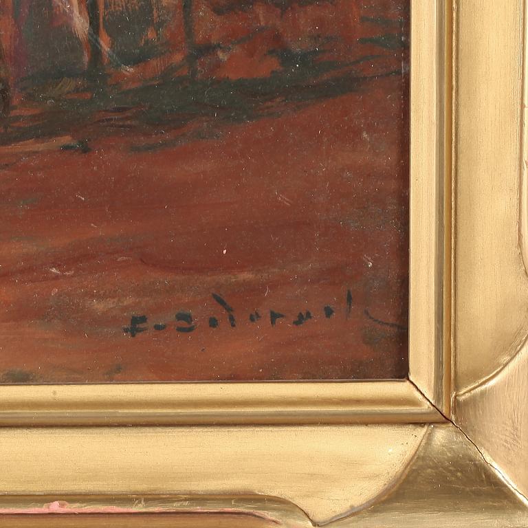 OKÄND KONSTNÄR, 2 st, olja på pannå, omkring 1900-talets mitt.