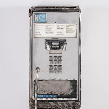 Jason Matthew Lee, hardrive magnets, animal trap, on cut and welded payphones. Executed in 2017.