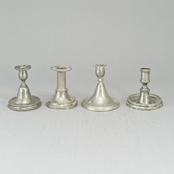 4 pewter candlesticks, one Hans Wicksten, Västerås 1806.