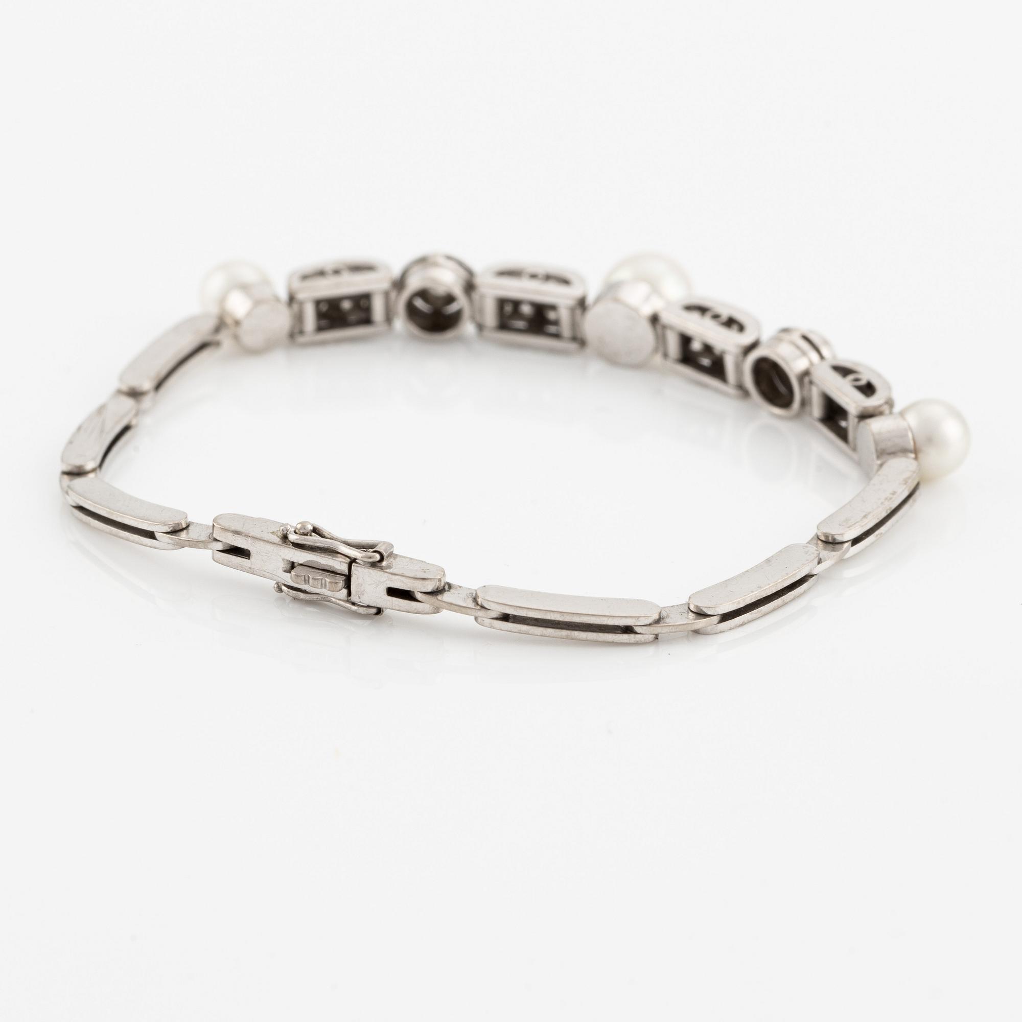 Armband/tiara, med pärlor, gammalslipade och rosenslipade diamanter.