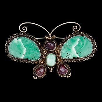BROSCH, silver och bla jade, Asien, 1900-tal. Tot vikt 23,6g.
