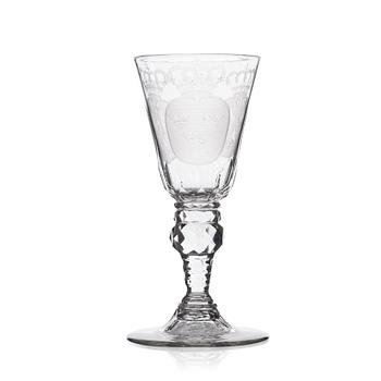 A cut and engraved glass goblet, 18th Century, presumably Kungsholms glasbruk.