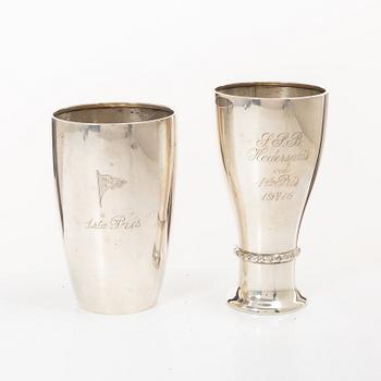 Two beakers, silver, CG Hallberg, Stockholm, 1915–16.