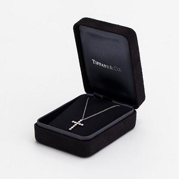 Tiffany & Co, a platinum necklace, 'Jazz Cross' with diamonds approx 0.20ct in total.