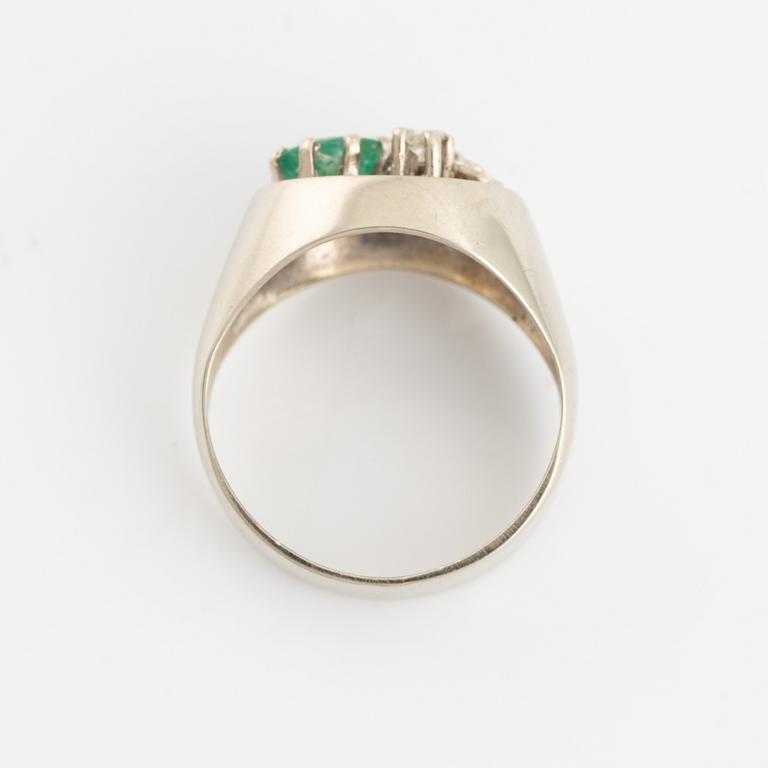 Emerald and eight cut diamond ring.