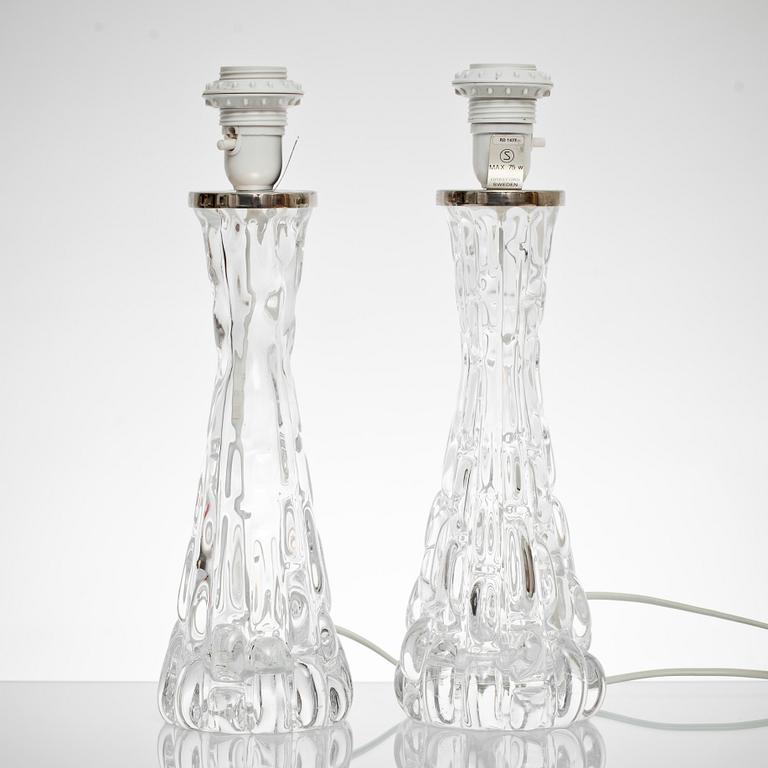 BORDSLAMPOR, ett par, glas, Carl Fagerlund, Orrefors.