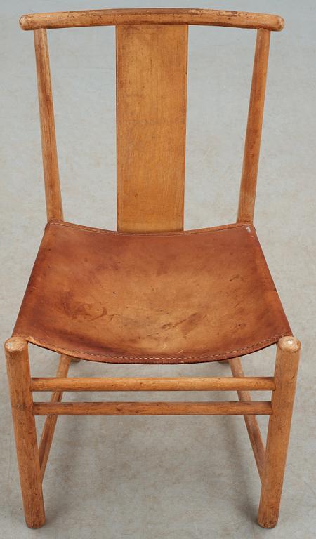 Arne Jacobsen, An Arne Jacobsen beech and light brown leather dining chair, Fritz Hansen, Denmark 1930's.