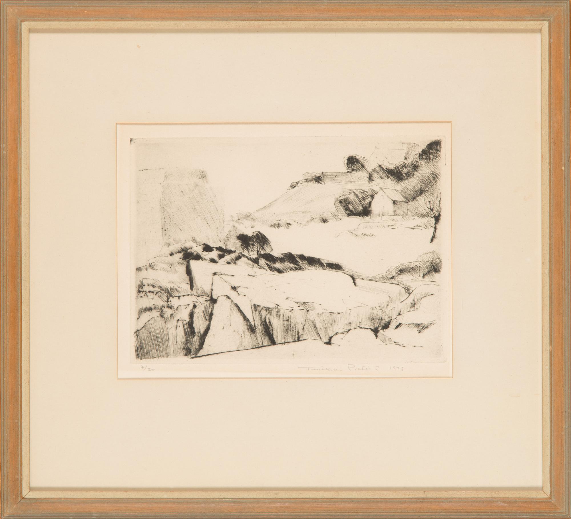 Tuulikki Pietilä, torrnålsetsning, signerad och daterad 1948, numrerad 7/20.