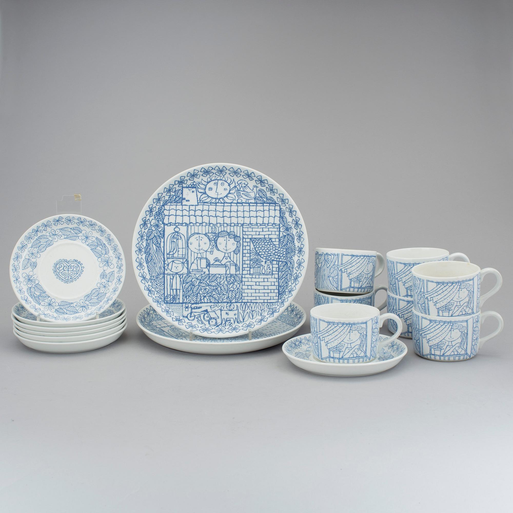 STIG LINDBERG, servisdelar, 16 st, "Boro", porslin, Gustavsberg.