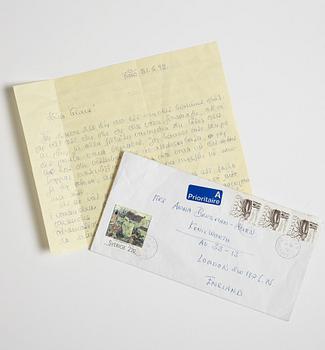 LETTER from Ingmar Bergman to his daughter Anna in London, dated Fårö 21.6.(19)92. Envelope enclosed.