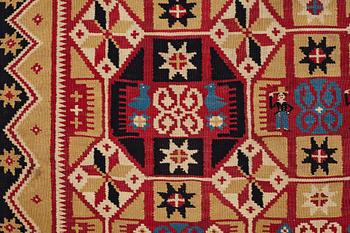 TÄCKE, rölakan, ca 190,5-193 x 115-116 cm, Skåne 1800-talets förra hälft, broderad signatur KPD 1822.