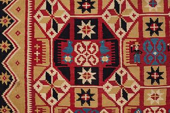 TÄCKE, rölakan, ca 190,5-193 x 115-116 cm, Skåne 1800-talets förra hälft, broderad signatur KPD 1822.