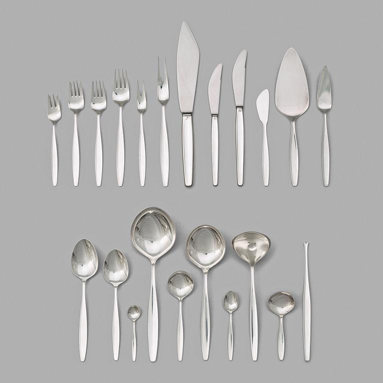 Tias Eckhoff, a set of 124pcs sterling and stainless steel flatware "Cypress", Georg Jensen, Copenhagen post 1952.