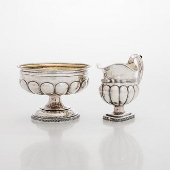 A silver cream jug by A.G. Illberg, Hamina, and a silver bonbonnière by Hj. Fagerroos, Helsingfors, 19th century.