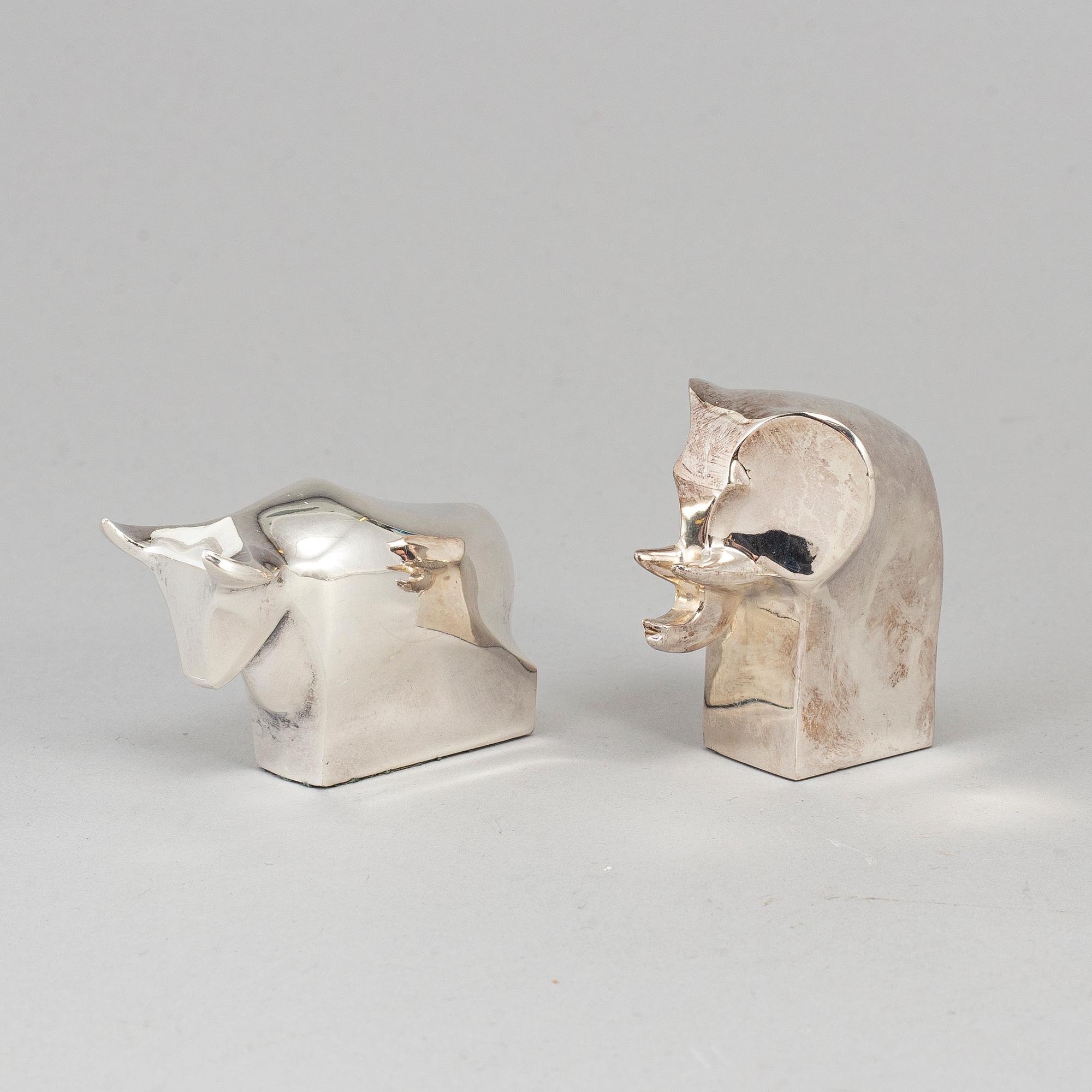 Two electro plated zinc figurines from Dansk Designs, Japan.