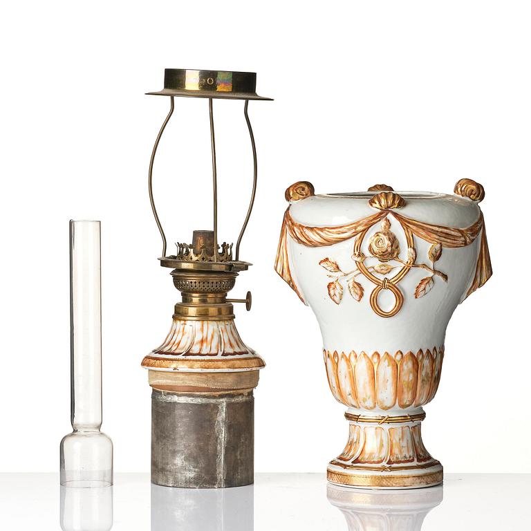 An enamelled potpourri vase made into a lamp, 18th century.