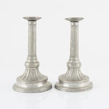 A pair of Gustavian pewter candlesticks by Carl Gustaf Malmborg, Stockholm.