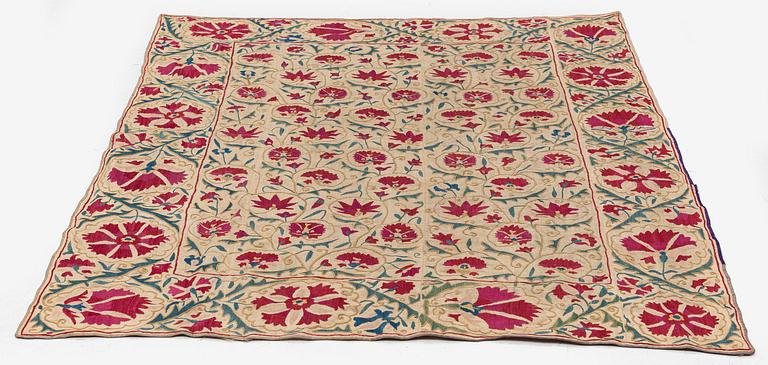 An antique Suzani embroidery, probably Nurata region, Uzbekistan, 19th century, c. 135 x 118 cm.