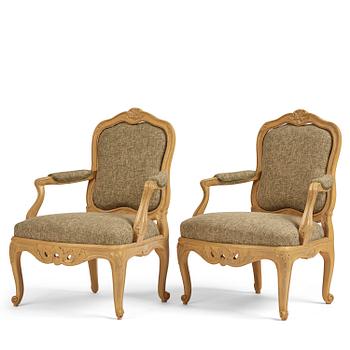 56. A pair of Swedish Rococo fauteuils à la reine, Stockholm, later part of the 18th century..