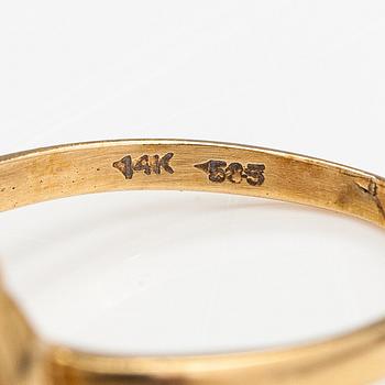 Korvakorupari, sormus ja riipus, 14K kultaa ja mabehelmiä.